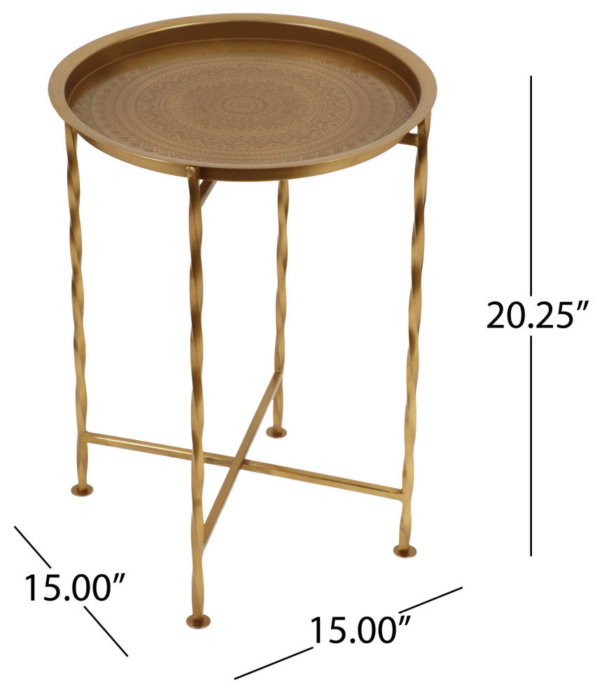 Hannah Vintage Style Handcrafted Iron Tray Top Side Table, Gold