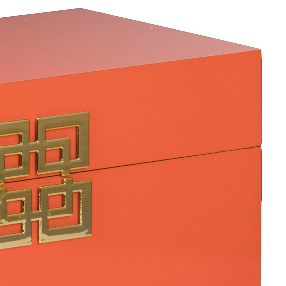 Benzara BM285589 14, 11" 2-Piece Set Boxes, Geometric Metal Accents, Orange