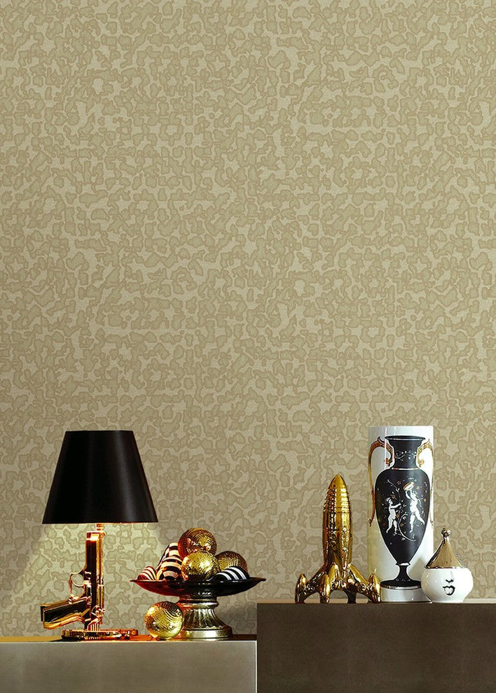 Natural Faux 2, Geometric Stone Wood Rustic Wallpaper, Light Yellow, Sample