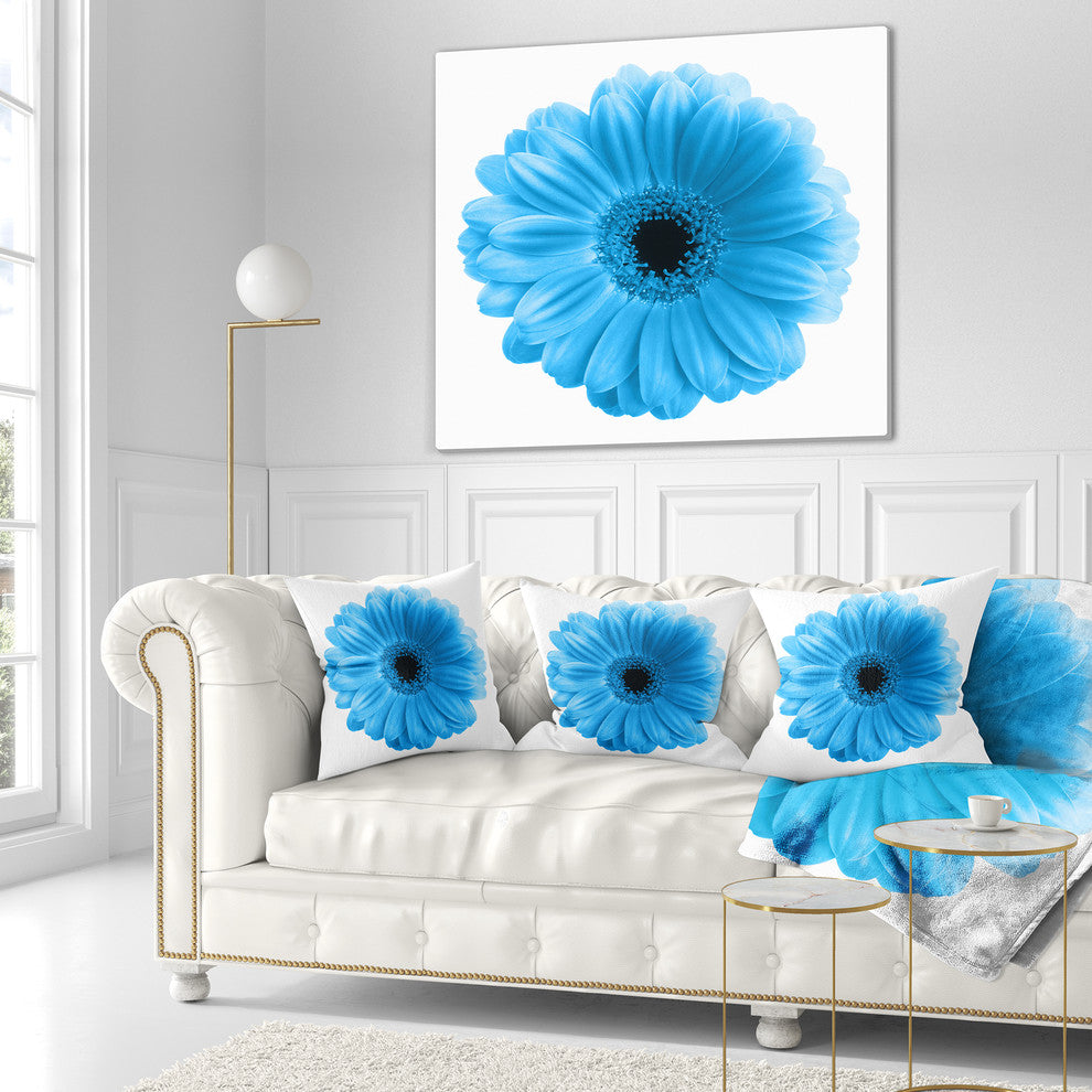 Isolated Blue Flower Floral Throw Pillow, 18"x18"