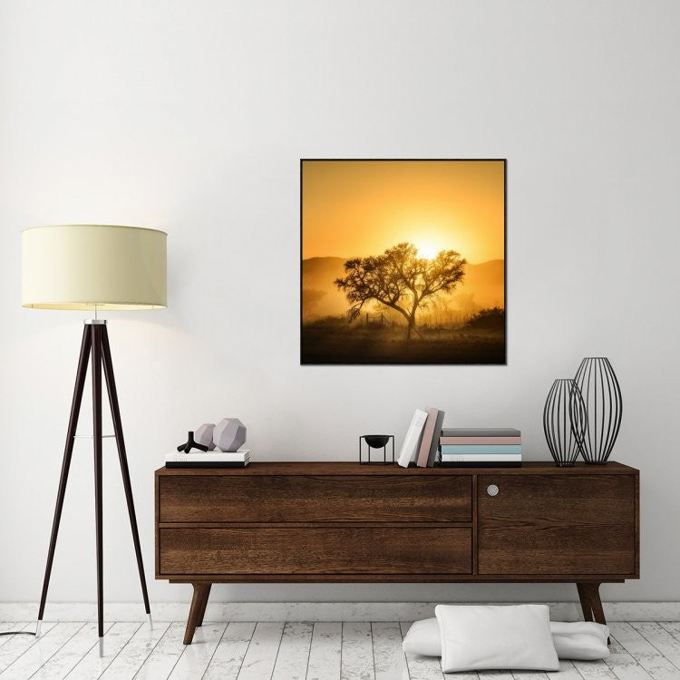 "Golden Sunrise" Framed Canvas Giclee by Piet Flour, 37x37"
