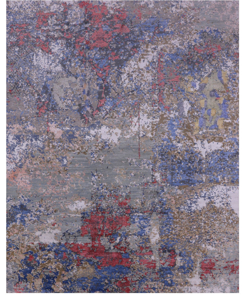 Abstract Wool and Silk Hand Knotted Rug 8' 1" X 10' 1" Q12094