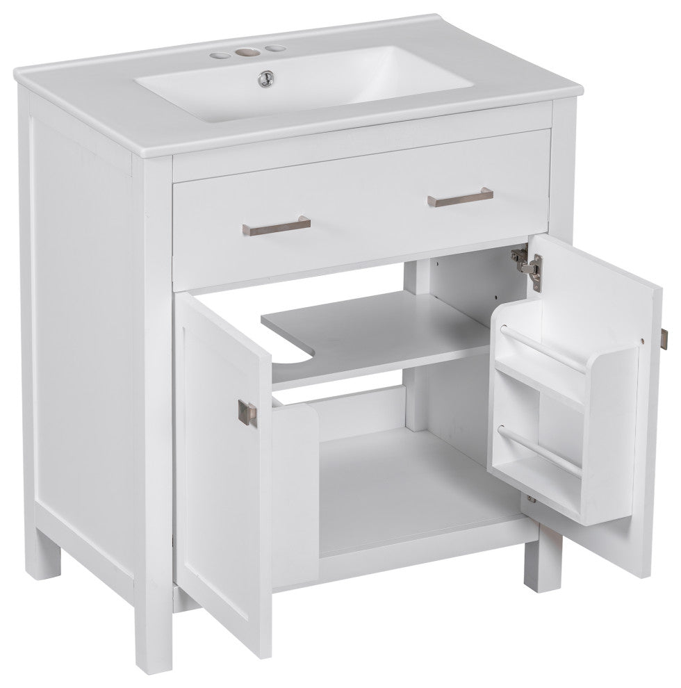 30 Inch Bathroom Vanity with Ceramic Sink, White