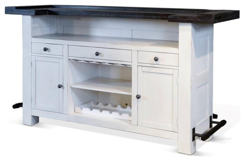 Pemberly Row Espresso Finish 78" Farmhouse styled Wood Bar Unit