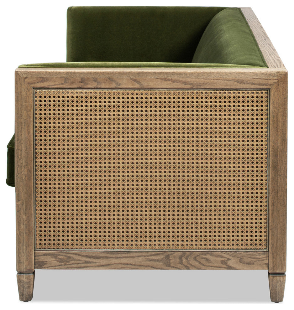 Georgia 81" Cane Rattan Tuxedo Sofa, Olive Green