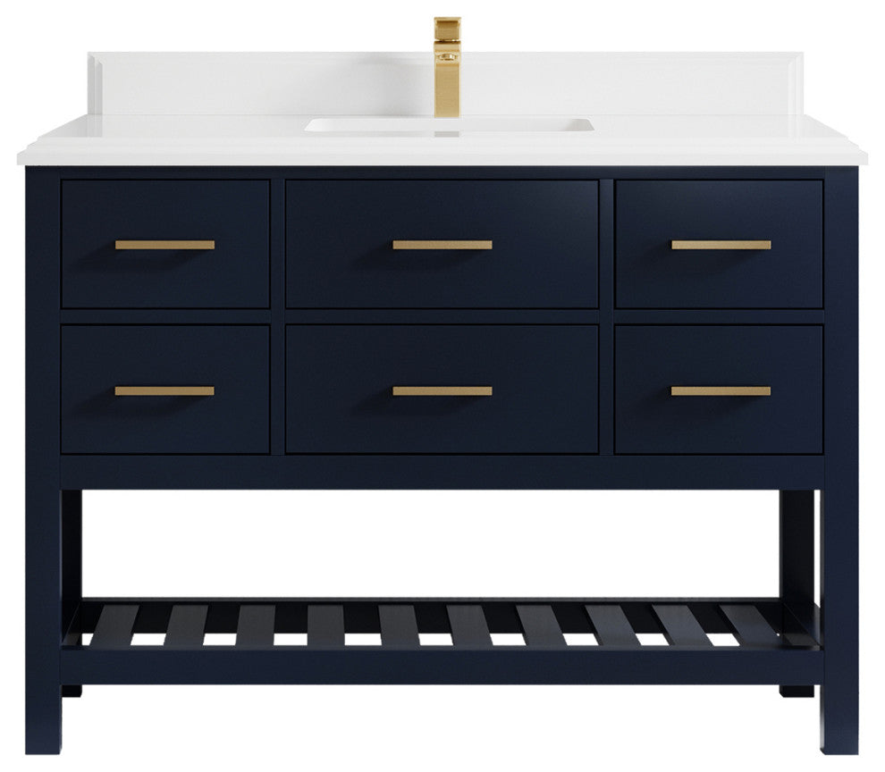 Parker 48 Single Sink Bath Vanity in Navy Blue  1.5" White Quartz