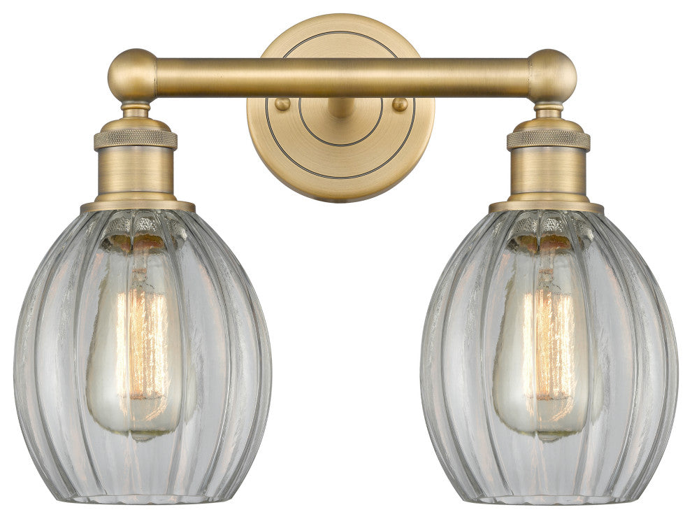 Eaton 2-Light 15" Bath Vanity Light, Brushed Brass Finish, Clear Shade