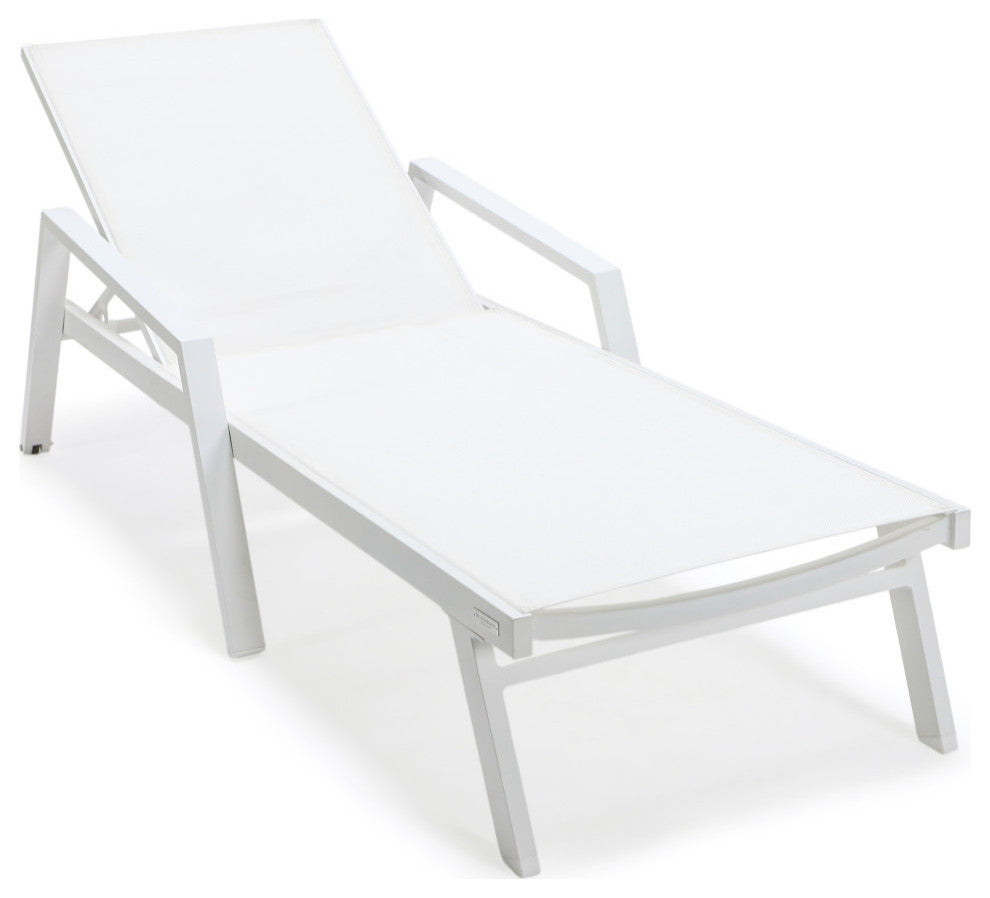LeisureMod Marlin Patio Chaise Lounge Chair White Arms Set of 2, White