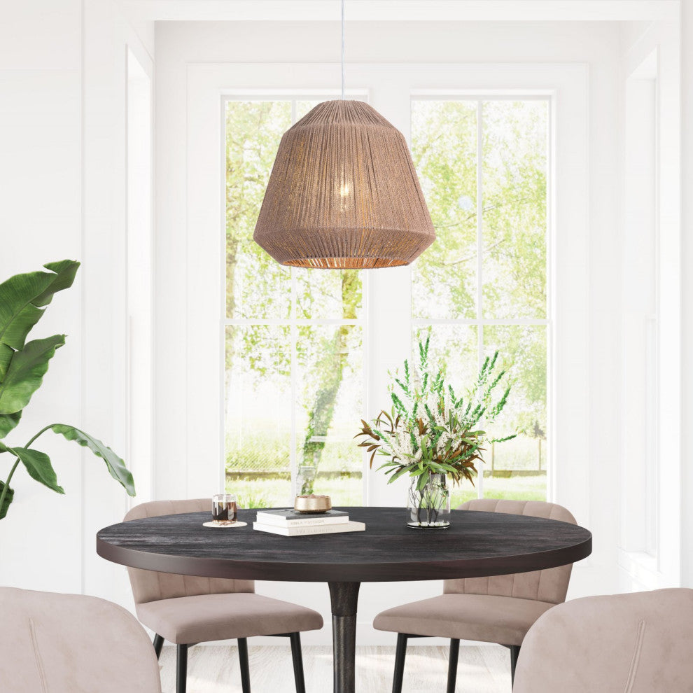 Pendant Ceiling Light Fixture, Steel Metal, Rope, Brown, Kitchen LoungeLobby