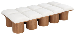Pavilion Boucle Fabric Upholstered 10-Piece Modular Bench, Cream, Walnut Finish