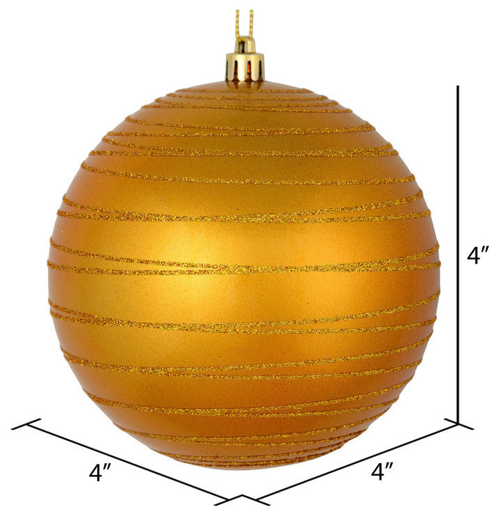 Vickerman N187630D 4" Antique Gold Candy Finish Ball Ornament With Glitter Lines