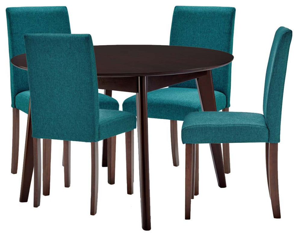 Side Chair and Table Set, Fabric, Drak Brown Teal Blue, Cafe Bistro Restaurant