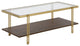45" Brown And Gold Glass And Steel Coffee Table With Shelf
