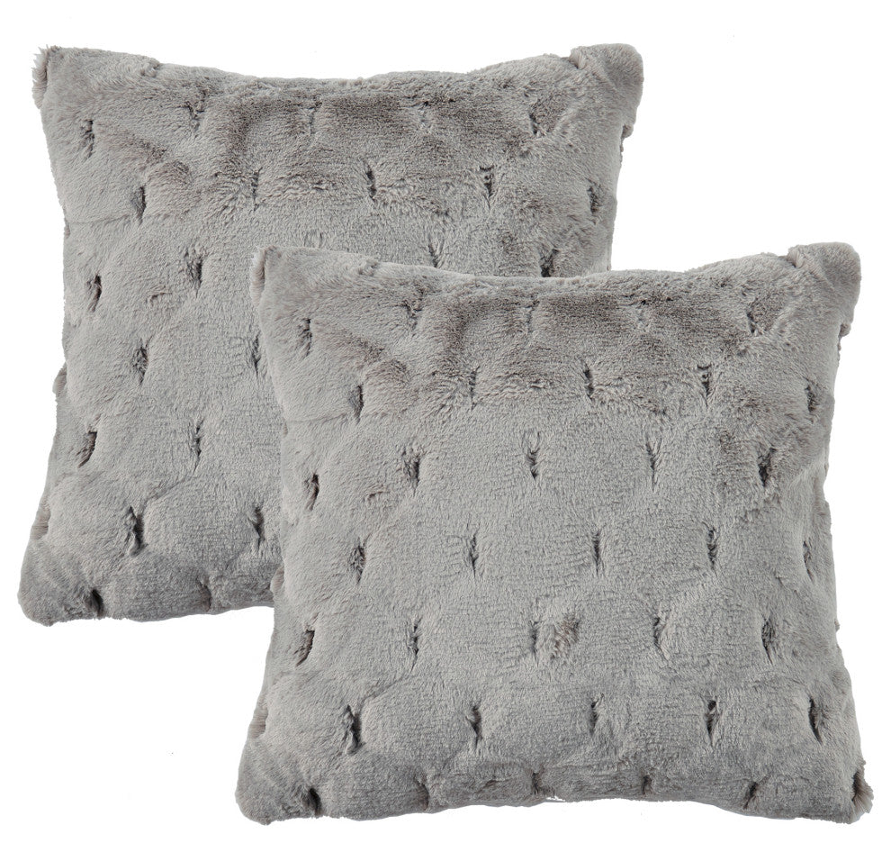Jacquard Rabbit Faux Fur Pillow Cover 2 Piece Set, Grey, 26" X 26"
