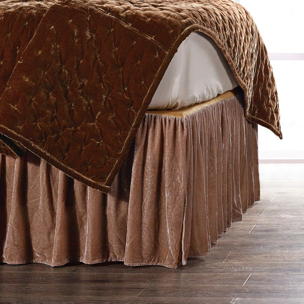 Stella Silk Velvet Bed Skirt, Dusty Rose, King