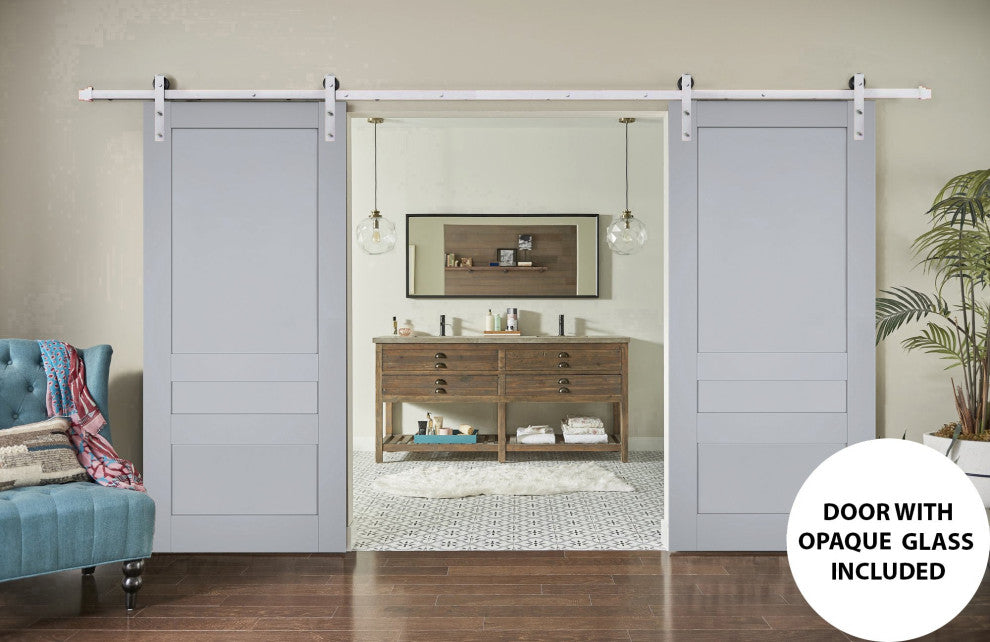 Double Barn Door 36 x 80, Veregio 7411 Grey, Silver 13FT