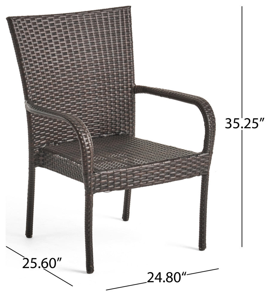 Tyrone Outdoor 6-Seater 72" Acacia Wood Dining Set With Stacking Wicker Chairs