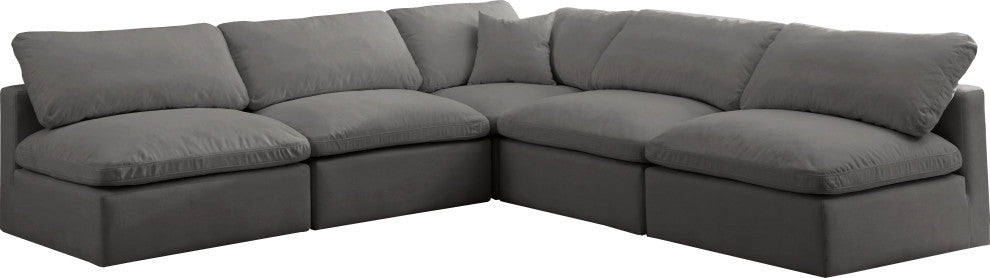 Plush Velvet / Down Standard Comfort L-Shaped Modular Sectional, Gray, 5-Piece: 4 Armless Chair, 1 Corner Chair