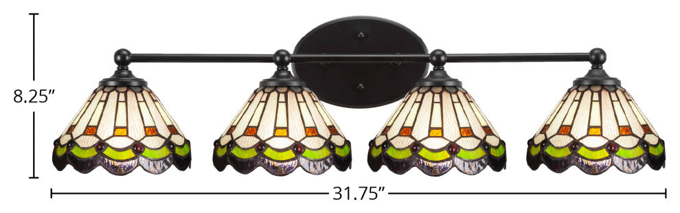Capri 4-Light Bath Bar, Matte Black/Cyprus Art