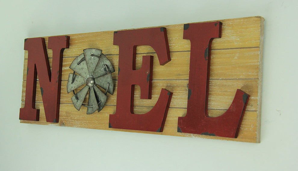 Distressed Look Holiday Word Sign Windmill Wall Hanging