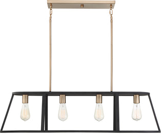 Chassis Four Light Island Pendant, Copper Brushed Brass / Matte Black