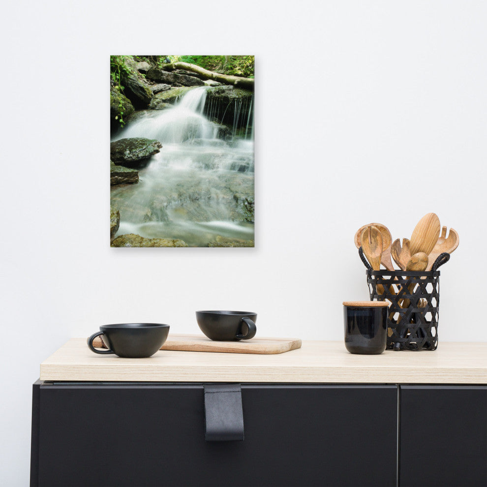 Pixley Falls 2 Rural Waterfall, Landscape Photo Canvas Wall Art Print, 12" X 16"