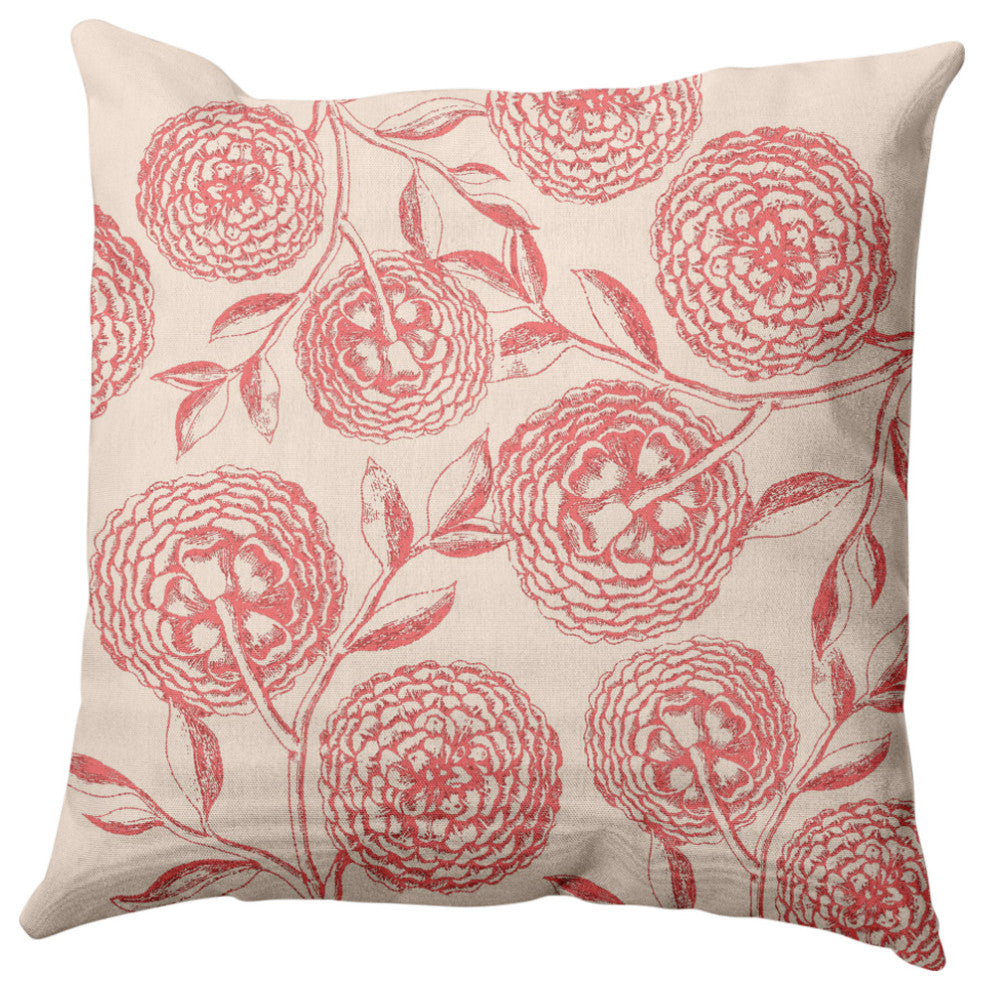 Antique Flowers Decorative Throw Pillow, Blush Coral, 20"x20"