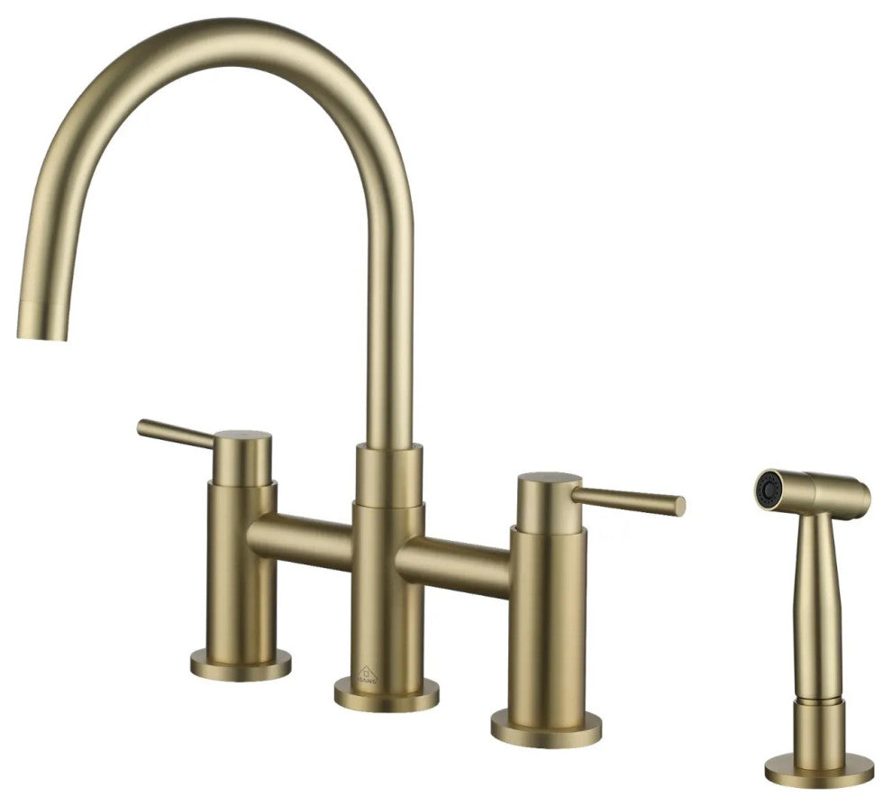 CASAINC Bridge Kitchen Faucet Double Handle with Side Sprayer 3 Color, Brushed Gold