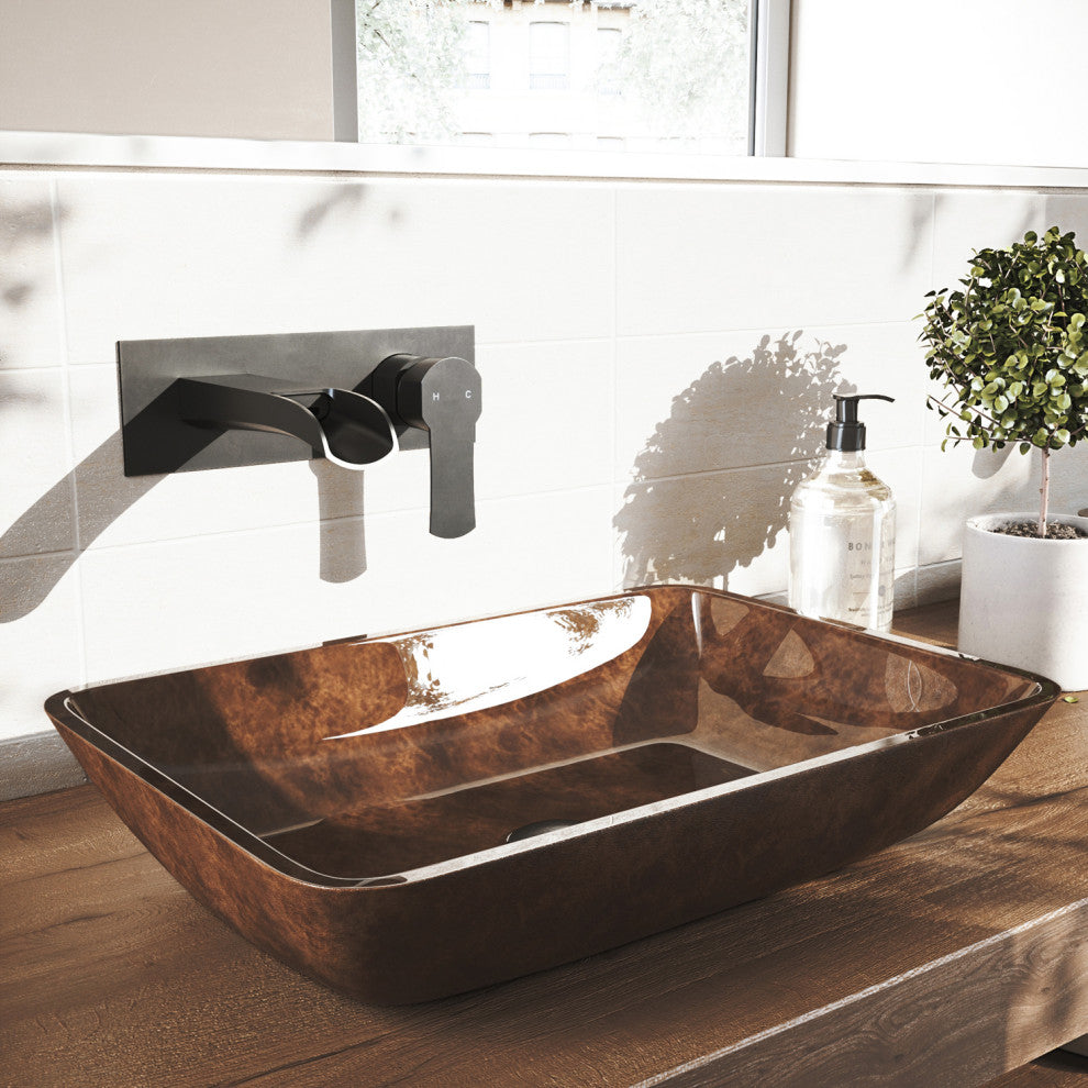 VIGO Cornelius 3" H Single Handle Wall Mount Bathroom Faucet, Matte Black