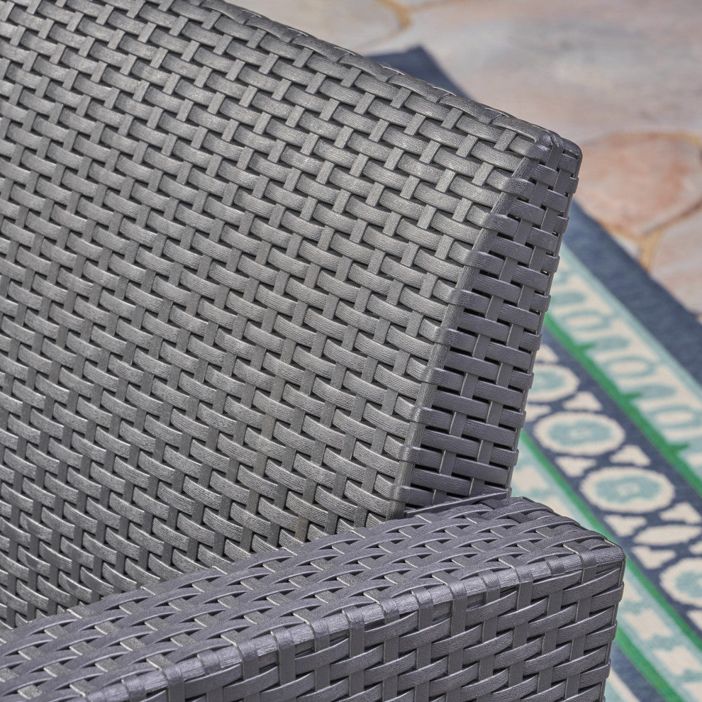GDF Studio Maggie Outdoor Wicker Print 4 Chat Set with Fire Pit, Charcoal and Li