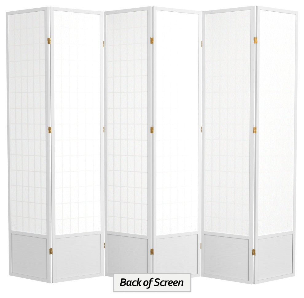 7' Tall Window Pane Shoji Screen, White, 6 Panels