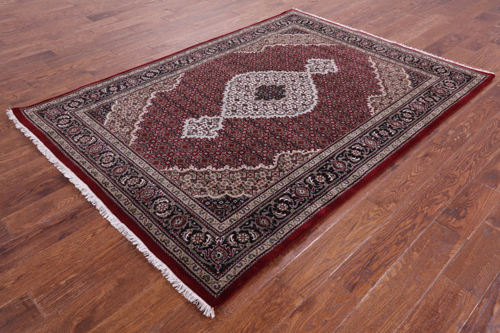 5' 1" X 7' 1" Persian Tabriz Hand Knotted Wool and Silk Rug Q8929