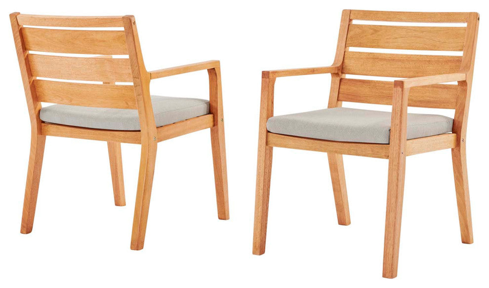 Lounge Chair Armchair, Set of 2, Wood, Brown Natural Taupe Gray, Modern, Outdoor