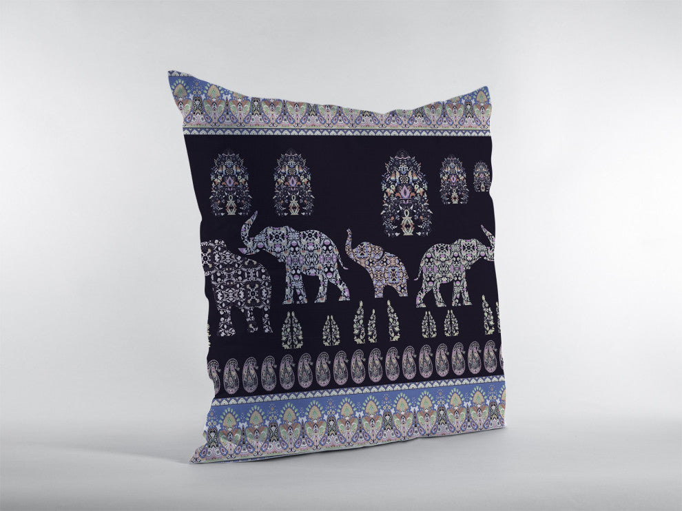 18" Purple Ornate Elephant Zippered Suede Throw Pillow