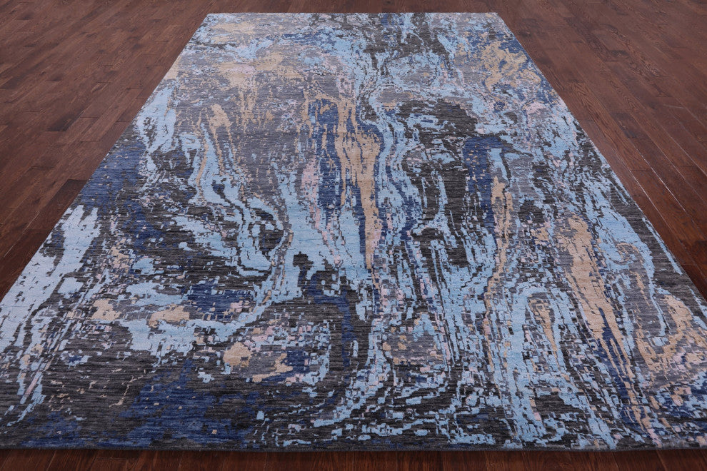 Hand Knotted Wool & Silk Abstract Rug 8' 11" X 12' 1" - Q13507