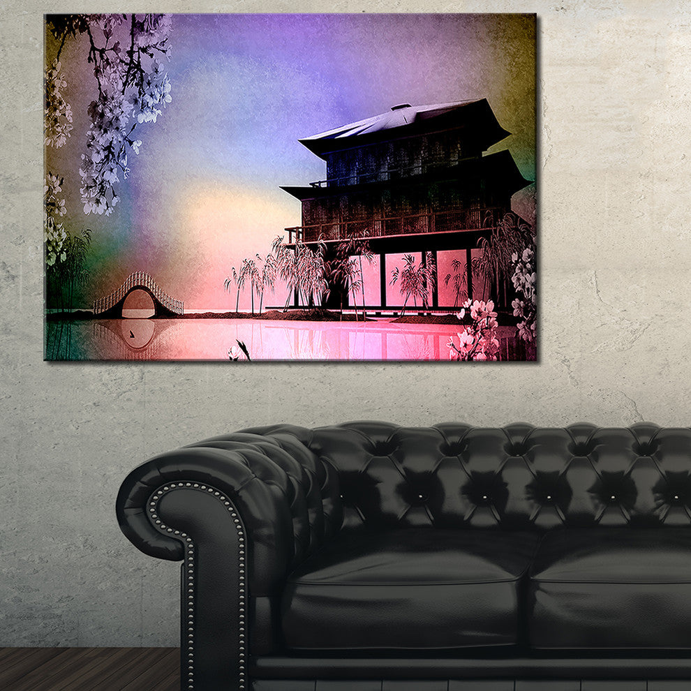 "Rural" Landscape With Flowers" Landscape Painting Canvas Print, 32"x16"