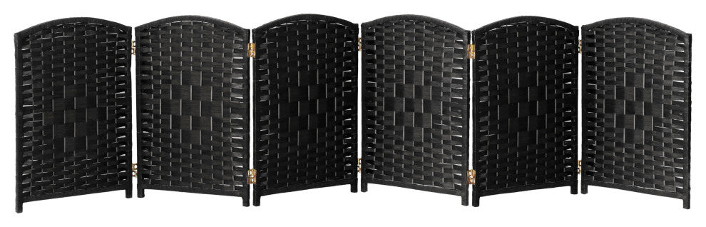 2 ft. Short Diamond Weave Fiber Room Divider Black 6 Panel
