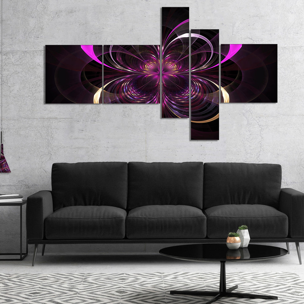 Fractal Purple Flower in Dark, Floral Canvas Art print, 60"x32", 5 panels
