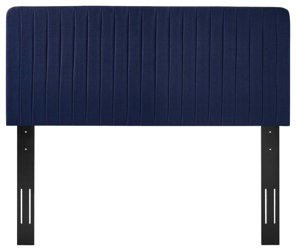 Tufted Headboard, Full Queen Size, Fabric, Dark Blue, Modern Contemporary