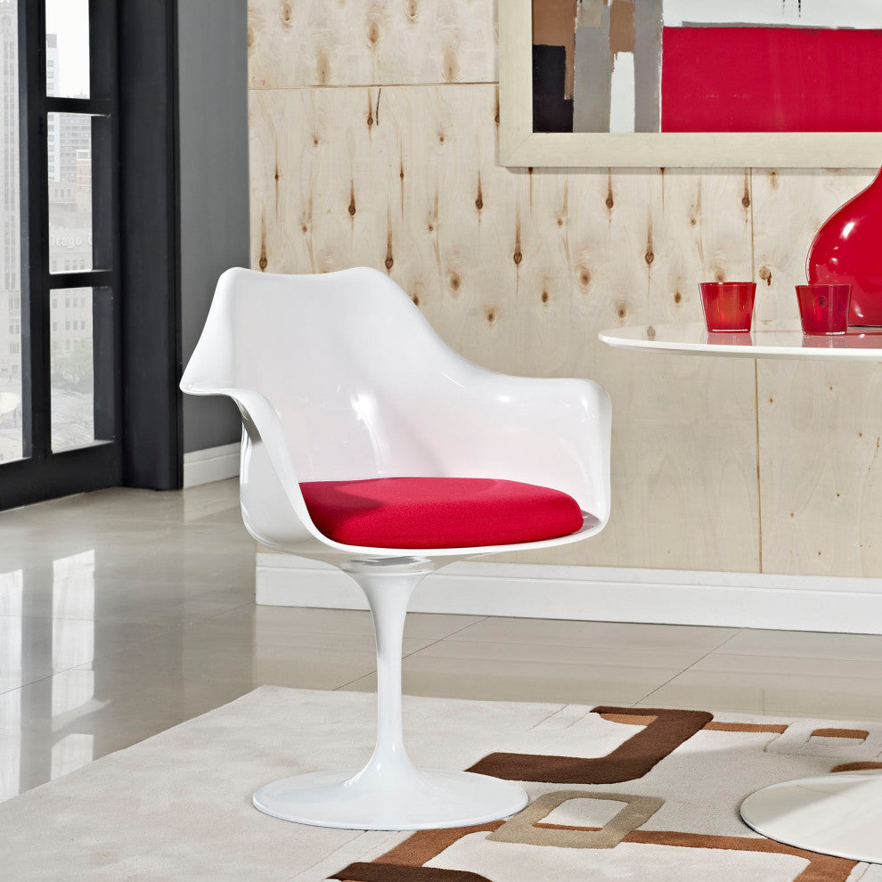 Modern Red Tulip Dining Fabric Armchair
