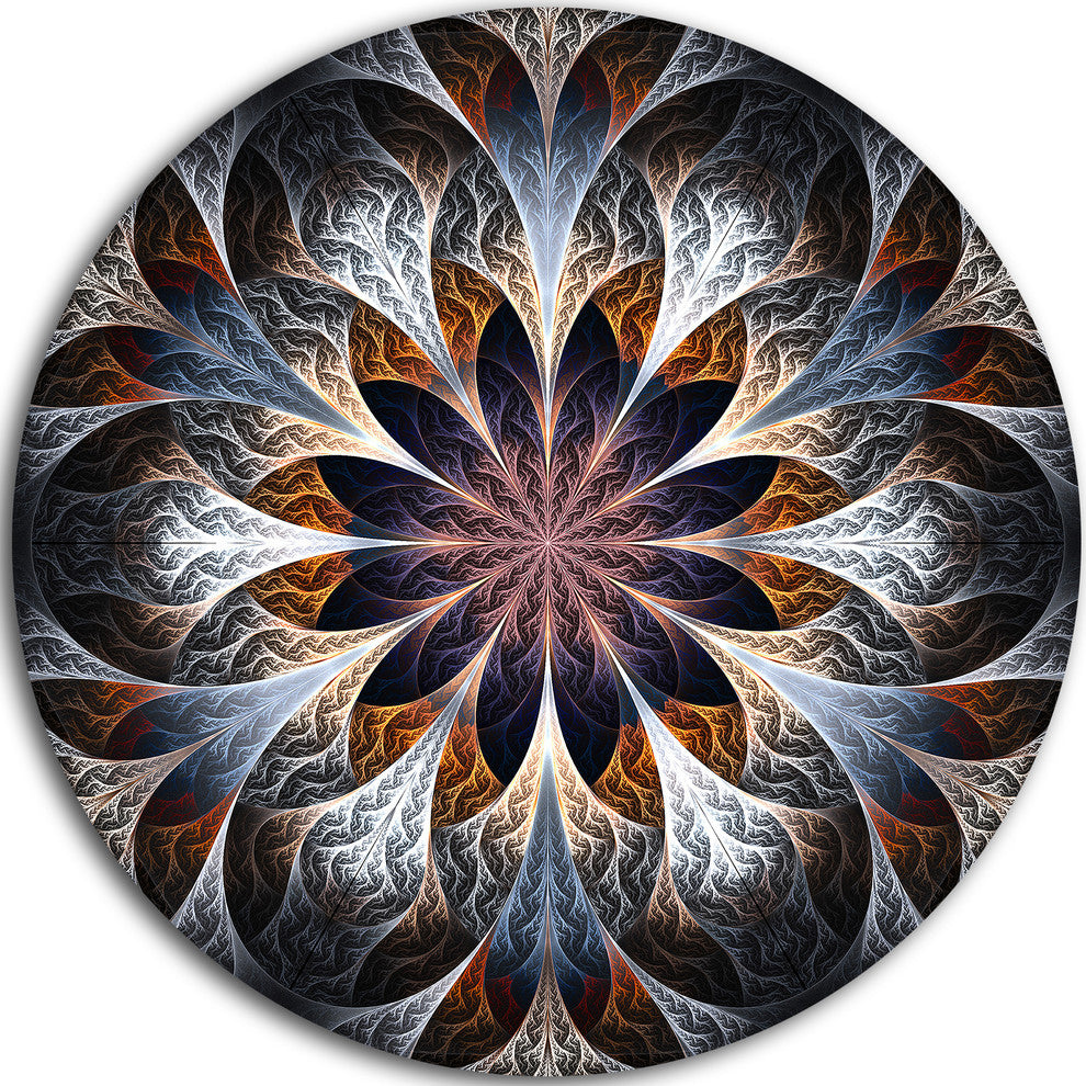 Gray Brown Digital Art Fractal Flower, Floral Round Wall Art, 23"
