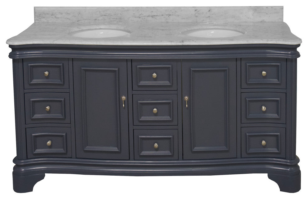 Katherine 72" Bathroom Vanity, Marine Gray, Carrara Marble