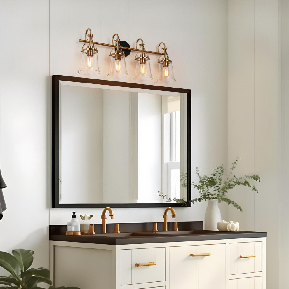 LNC Polished Gold Modern Seeded-Glass Wall Sconce, 4 Lights
