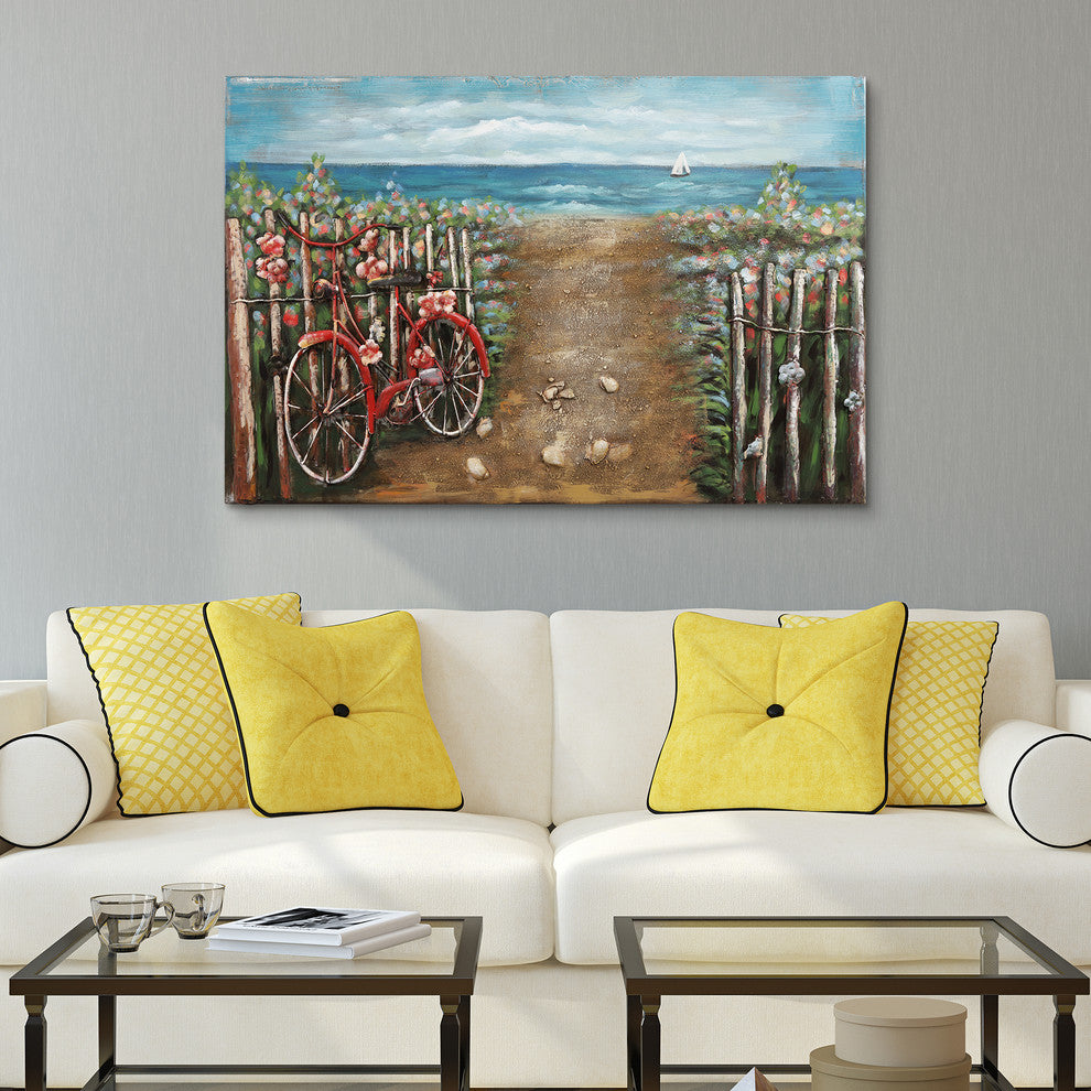 "Red Bicycle" Mixed Media Iron Hand Painted Dimensional Wall Art