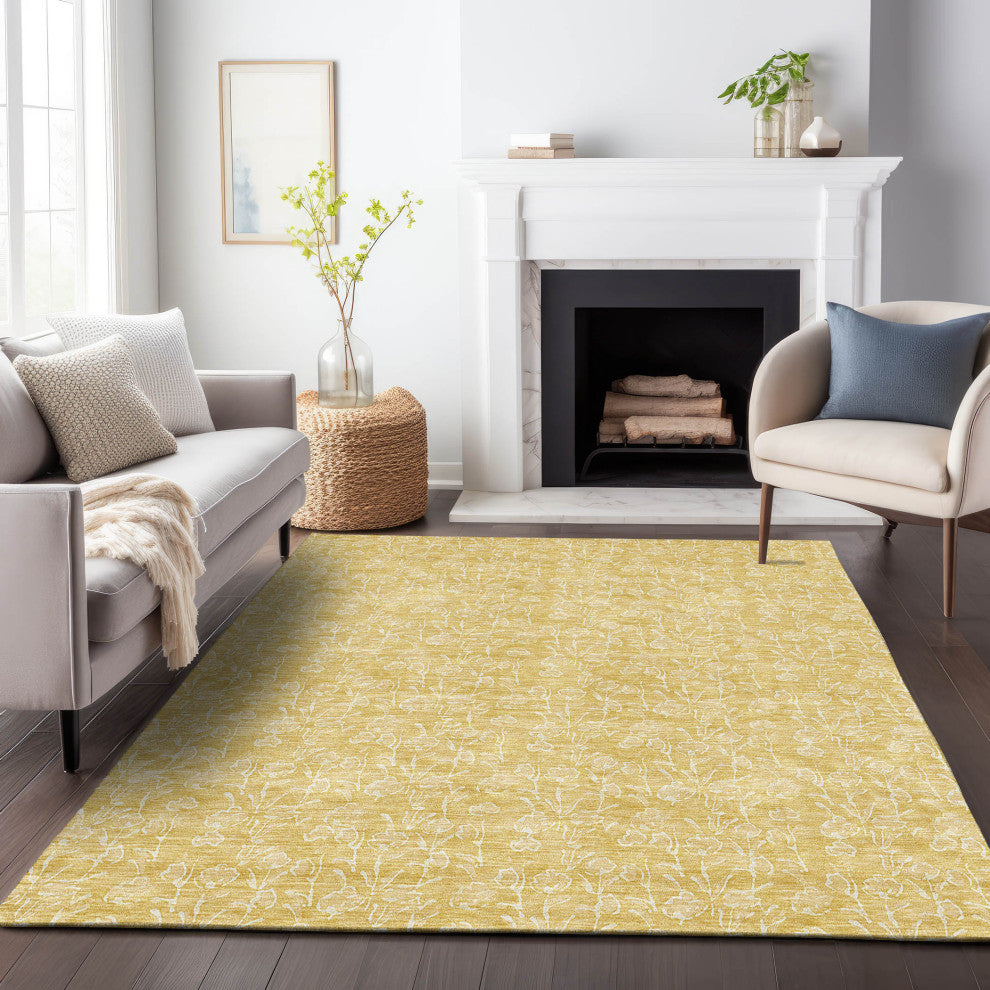 Premium Machine Washable Mayfield AMF691 Gold 3' x 5' Rug