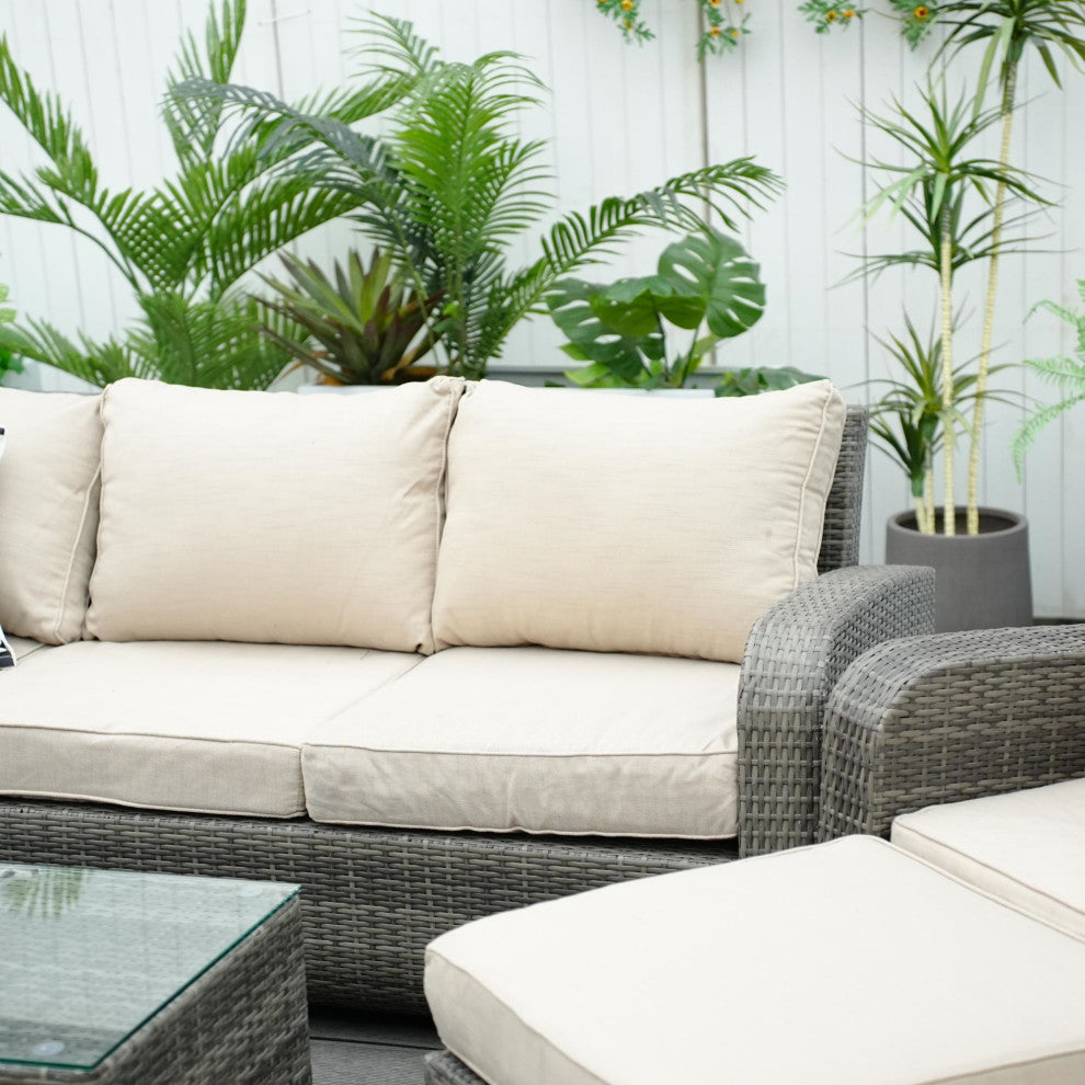 5-Piece Patio Wicker Cozy Conversation Seating Set, Grey Wicker