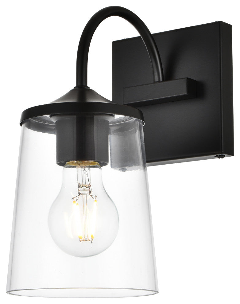1 Light Black And Clear Bath Sconce