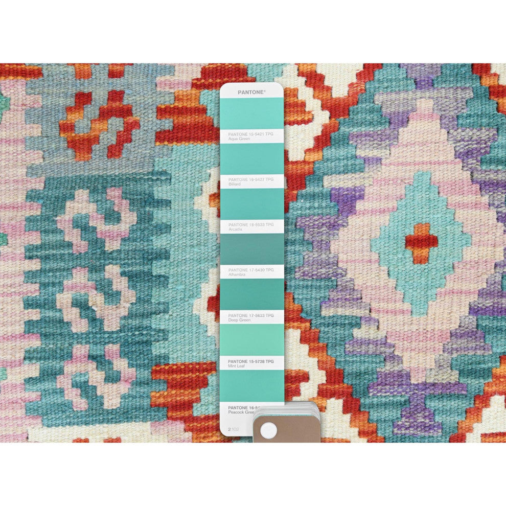 Colorful Afghan Kilim Geometric Design Wool Hand Woven Runner 2'8"x15'5"