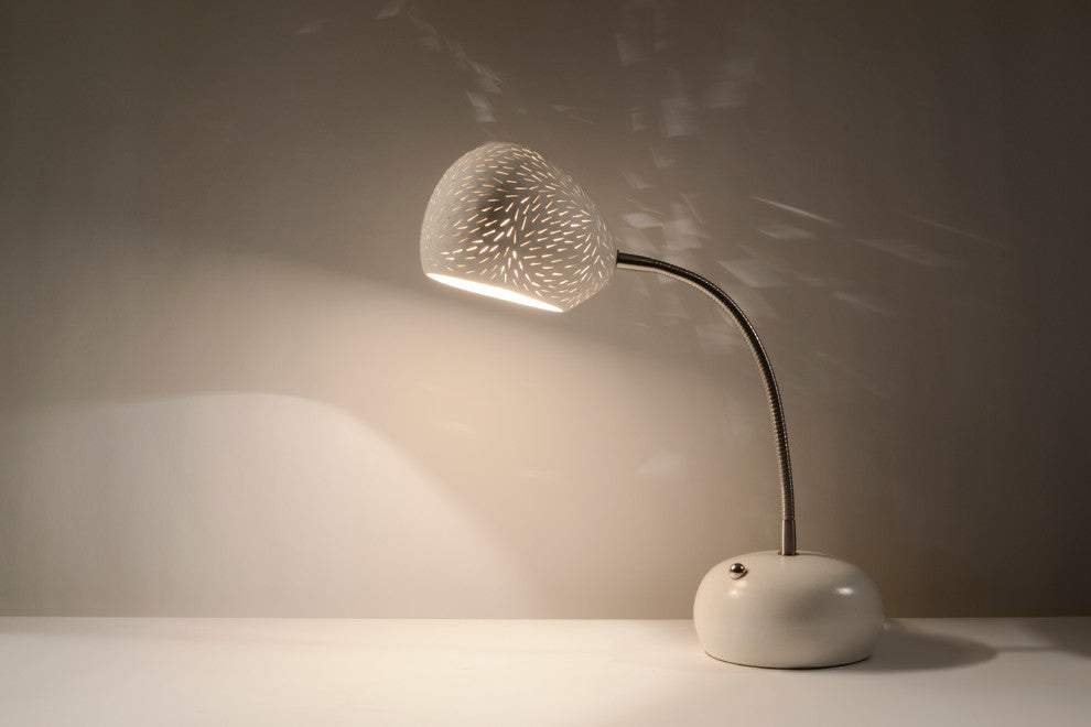 Porcupine Desk Lamp, White, Line Pattern