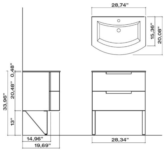 Latoscana OA39OPT1B Oasi 39 Inch Vanity In Black  With Tekorlux Sink Top